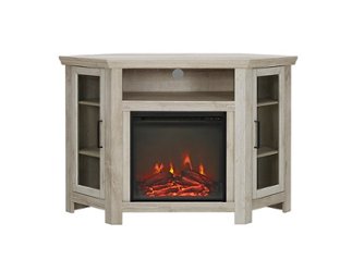 Walker Edison - Glass Two Door Corner Fireplace TV Stand for Most TVs up to 55" - White Oak - Front_Zoom
