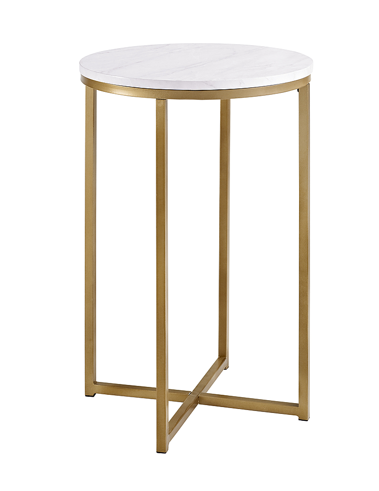 Angle View: Walker Edison - Modern Glam Side Table - Faux White Marble & Gold
