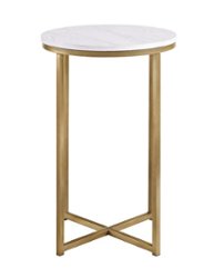 Walker Edison - Modern Glam Side Table - Faux White Marble & Gold - Front_Zoom