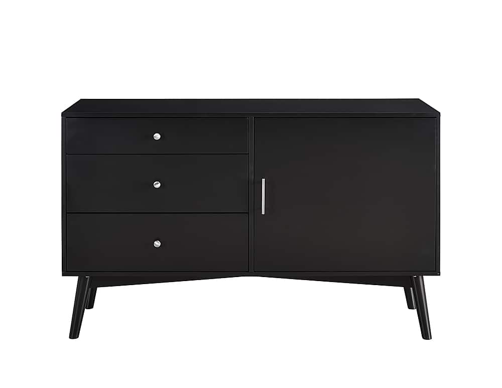 Front. Walker Edison - Angelo Mid Century Modern TV Stand Cabinet for Most Flat-Panel TVs Up to 55" - Black.