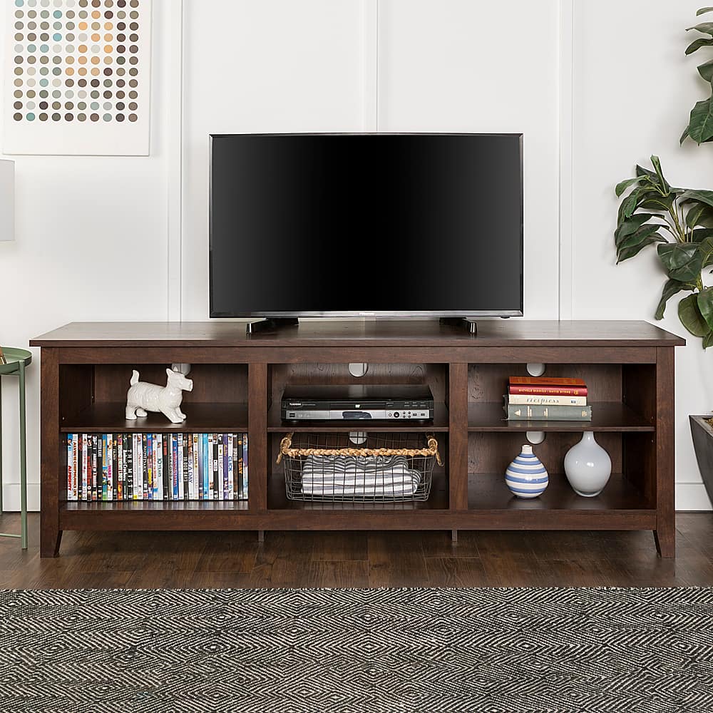 Alt View 11. Walker Edison - Modern 70" Open 6 Cubby Storage TV Stand for TVs up to 80" - Brown.