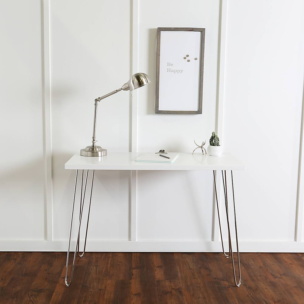 Alt View 13. Walker Edison - Modern Chrome Computer Desk - White.