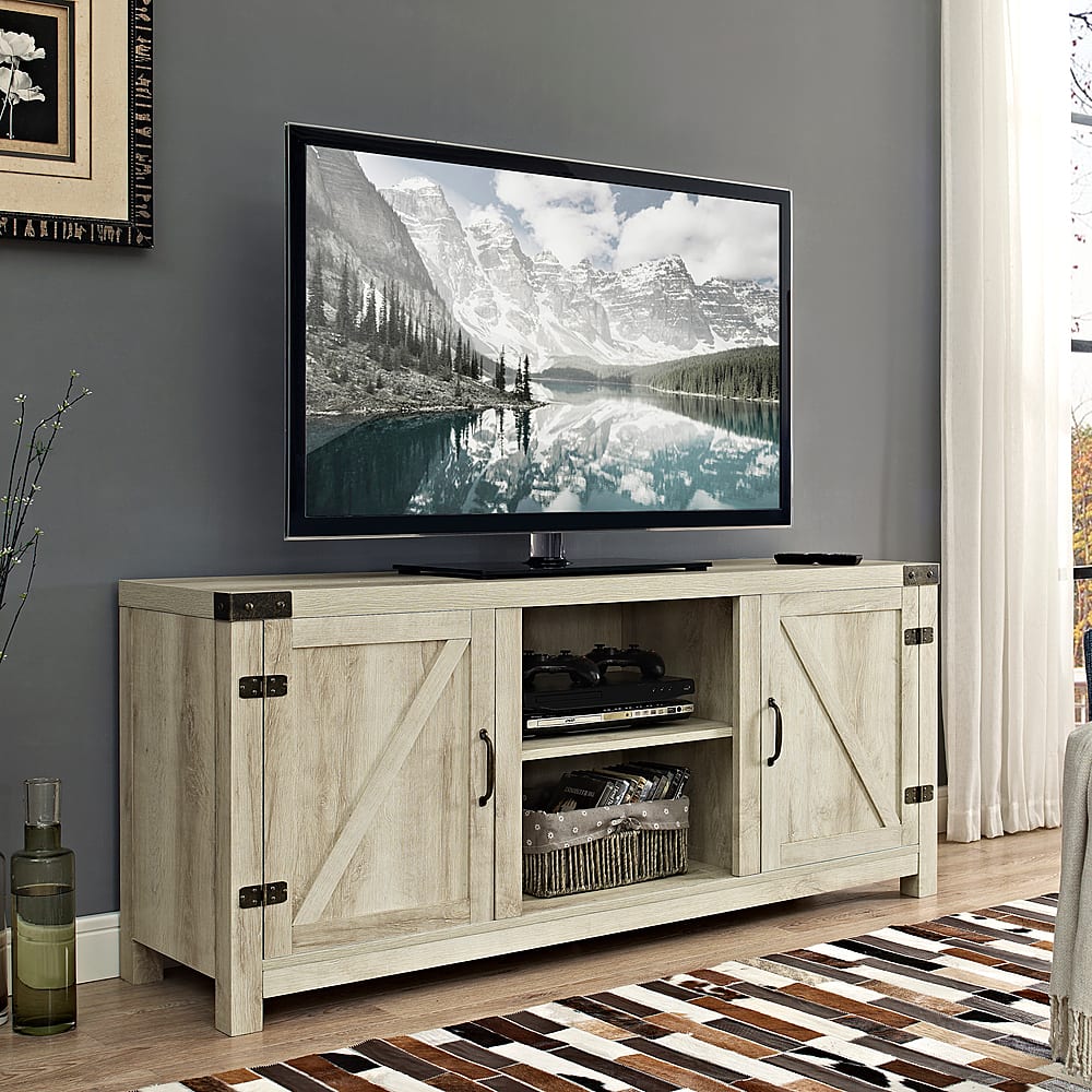 Alt View 11. Walker Edison - Rustic Barn Door Style Stand for Most TVs Up to 65" - White Oak.