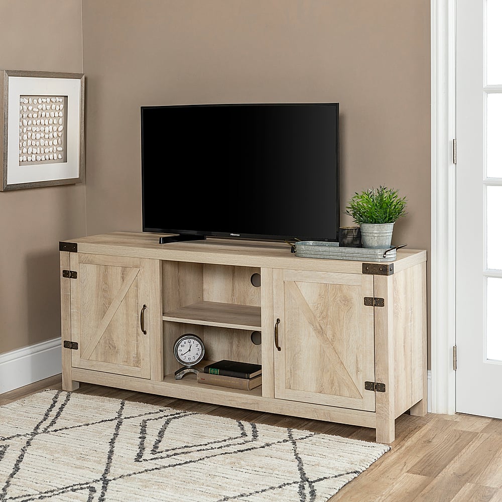 Alt View 13. Walker Edison - Rustic Barn Door Style Stand for Most TVs Up to 65" - White Oak.