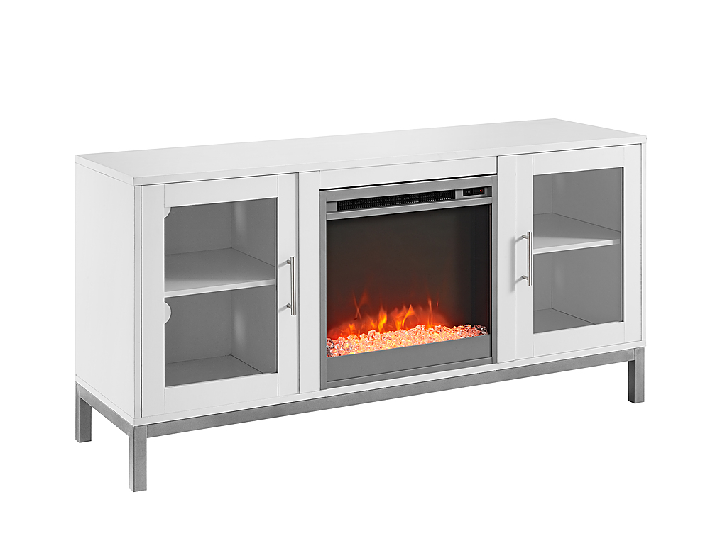 Angle View: Walker Edison - Modern Two Door Fireplace TV Stand for Most TVs up to 58" - White