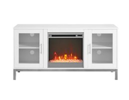 Walker Edison - Modern Two Door Fireplace TV Stand for Most TVs up to 58" - White - Front_Zoom