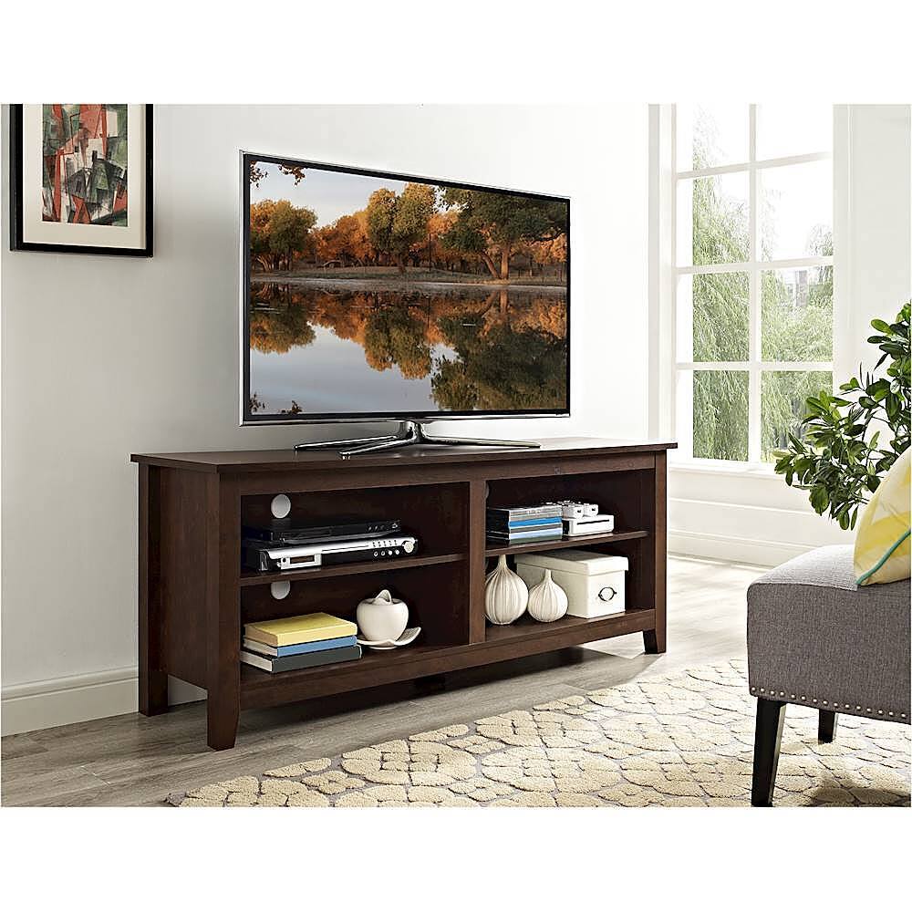 Alt View 11. Walker Edison - Modern 58" Wood Open Storage TV Stand for Most TVs up to 65" - Brown.