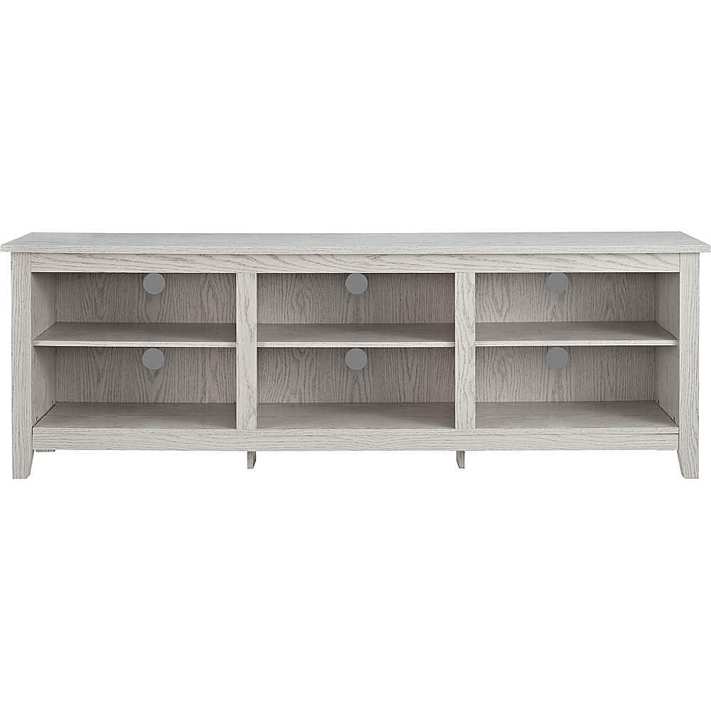 Front. Walker Edison - Modern 70" Open 6 Cubby Storage TV Stand for TVs up to 80" - White Wash.