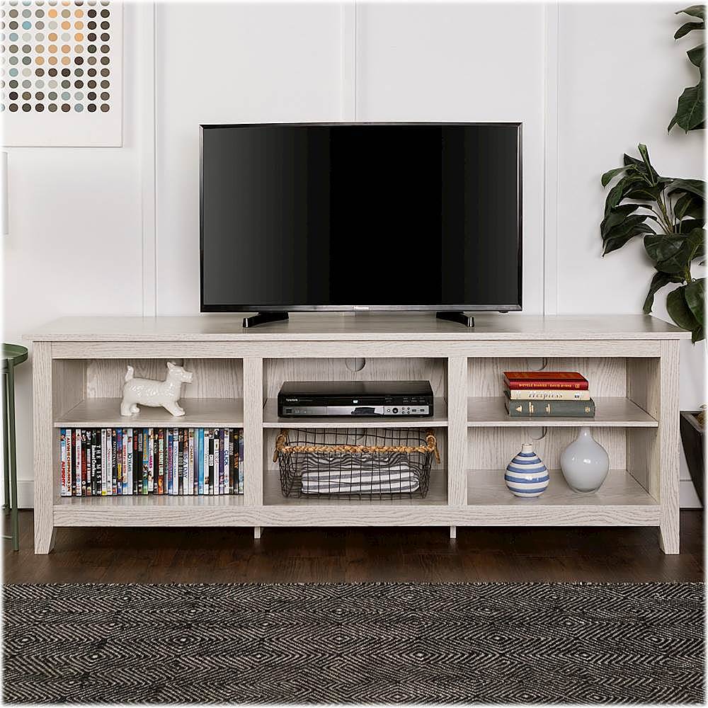 Alt View 11. Walker Edison - Modern 70" Open 6 Cubby Storage TV Stand for TVs up to 80" - White Wash.