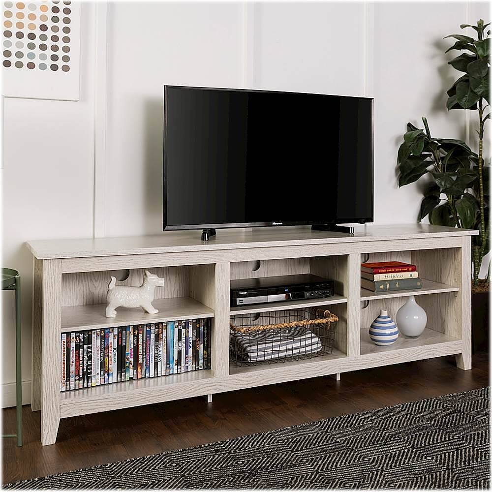 Alt View 12. Walker Edison - Modern 70" Open 6 Cubby Storage TV Stand for TVs up to 80" - White Wash.