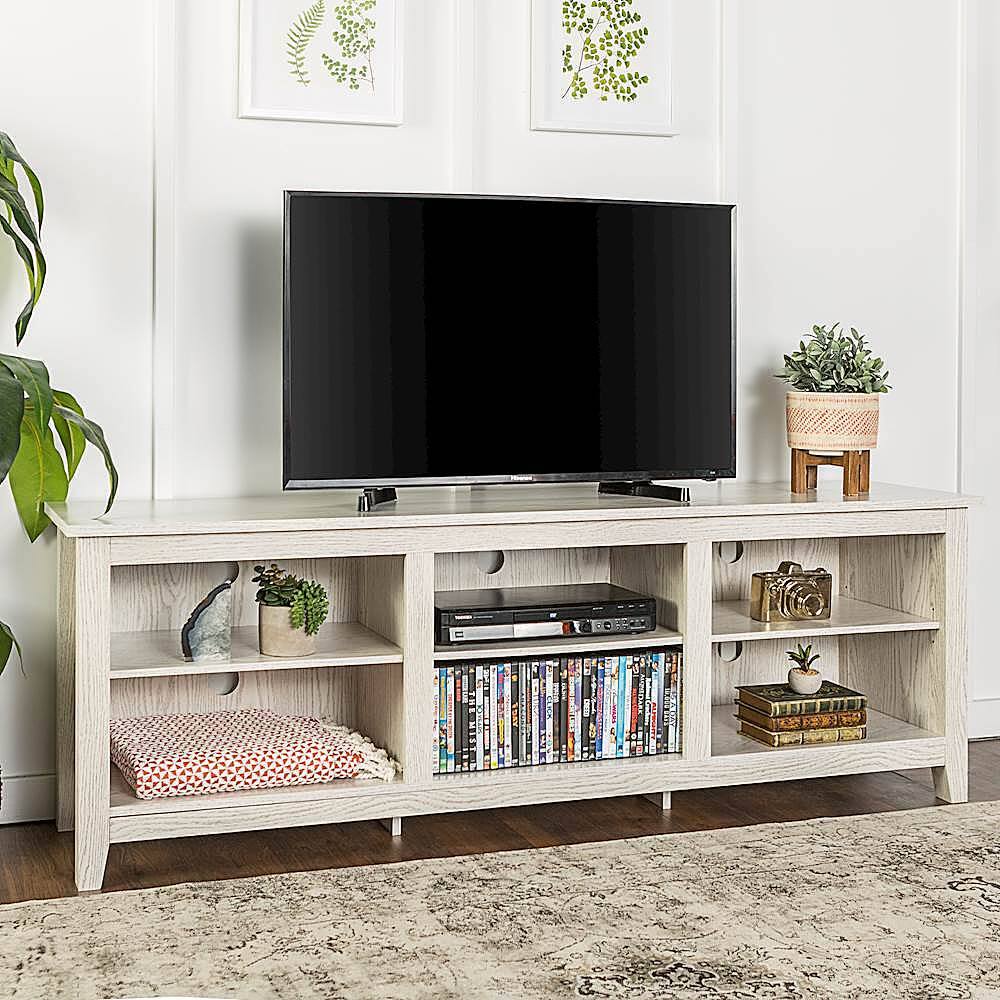 Alt View 15. Walker Edison - Modern 70" Open 6 Cubby Storage TV Stand for TVs up to 80" - White Wash.