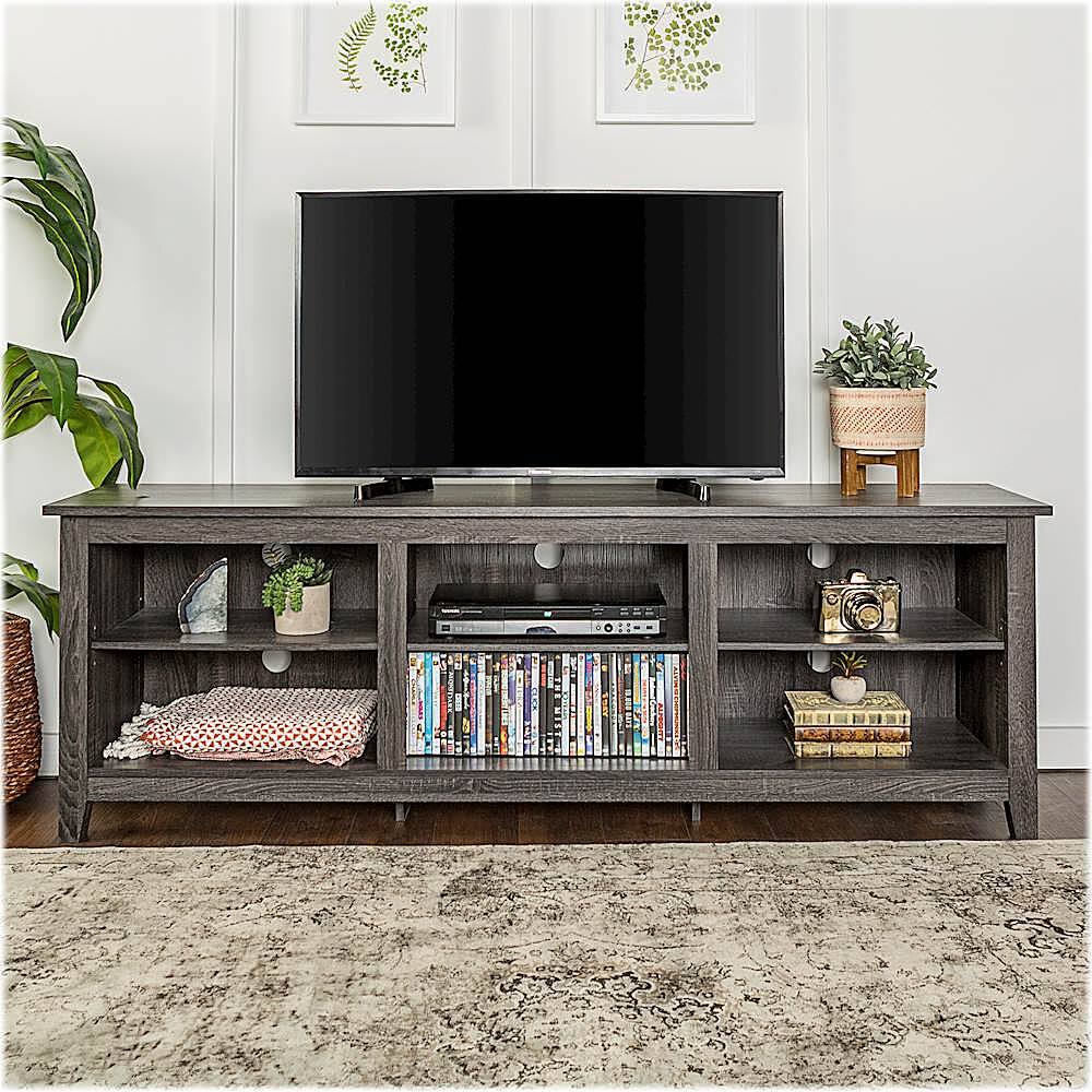 Alt View 11. Walker Edison - Modern 70" Open 6 Cubby Storage TV Stand for TVs up to 80" - Charcoal.
