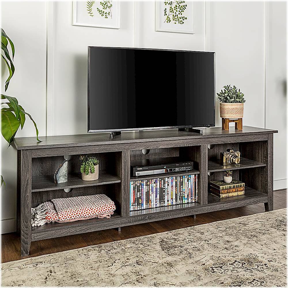 Alt View 12. Walker Edison - Modern 70" Open 6 Cubby Storage TV Stand for TVs up to 80" - Charcoal.
