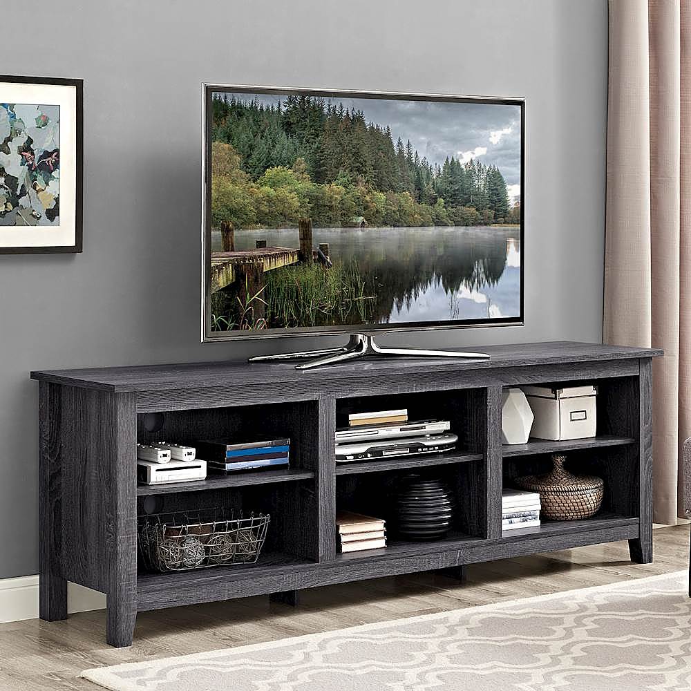 Alt View 15. Walker Edison - Modern 70" Open 6 Cubby Storage TV Stand for TVs up to 80" - Charcoal.