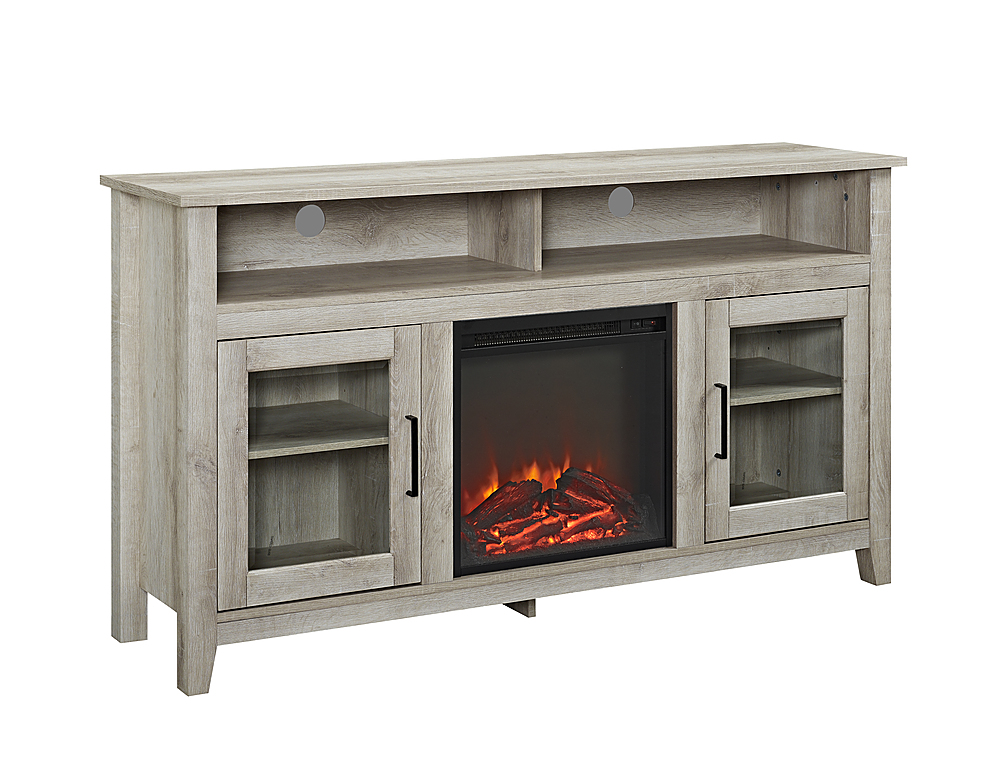 Walker Edison Tall Glass Two Door, Tv Stand Fireplace White