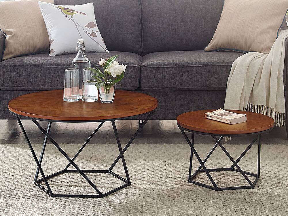 Best Buy: Walker Edison Caroline Geometric Nesting Table Set Walnut 