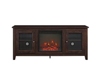 Walker Edison - Traditional Two Glass Door Fireplace TV Stand for Most TVs up to 65" - Traditional Brown - Front_Zoom