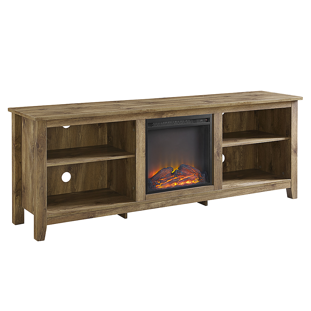 Angle View: Walker Edison - Open Storage Fireplace TV Stand for Most TVs Up to 85" - Barnwood