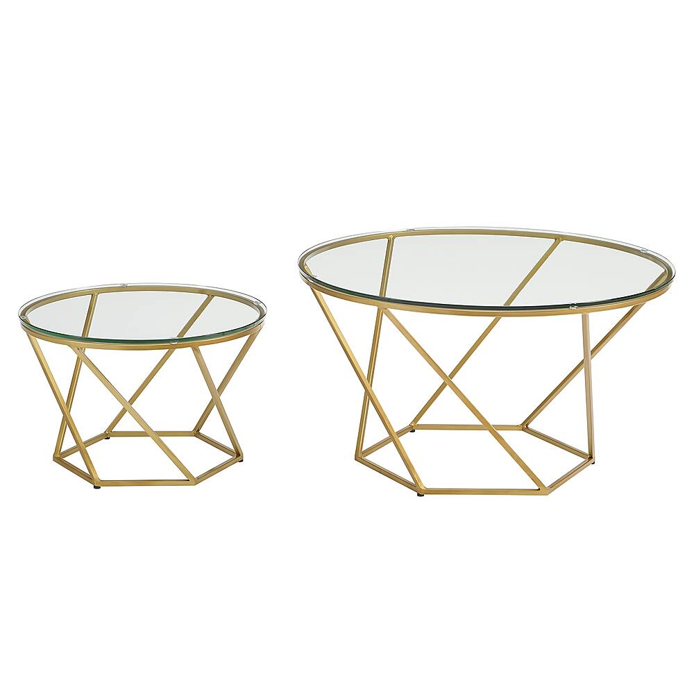 Front. Walker Edison - Geometric Nesting Table Set - Glass & Gold.