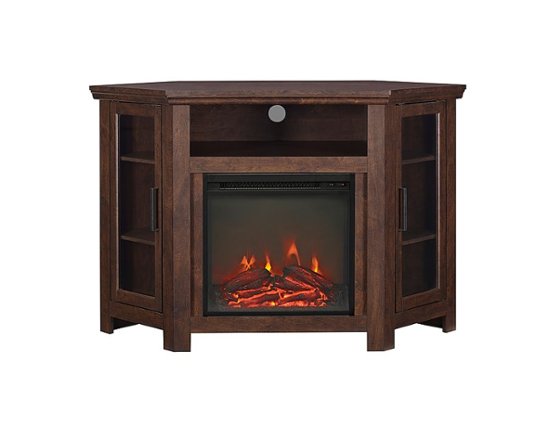 Front Zoom. Walker Edison - Glass Two Door Corner Fireplace TV Stand for Most TVs up to 55" - Traditional Brown.