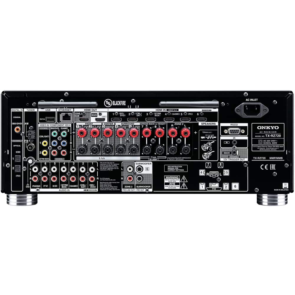 Back. Onkyo - TX 7.2-Ch. Hi-Res 4K Ultra HD A/V Home Theater Receiver - Black.