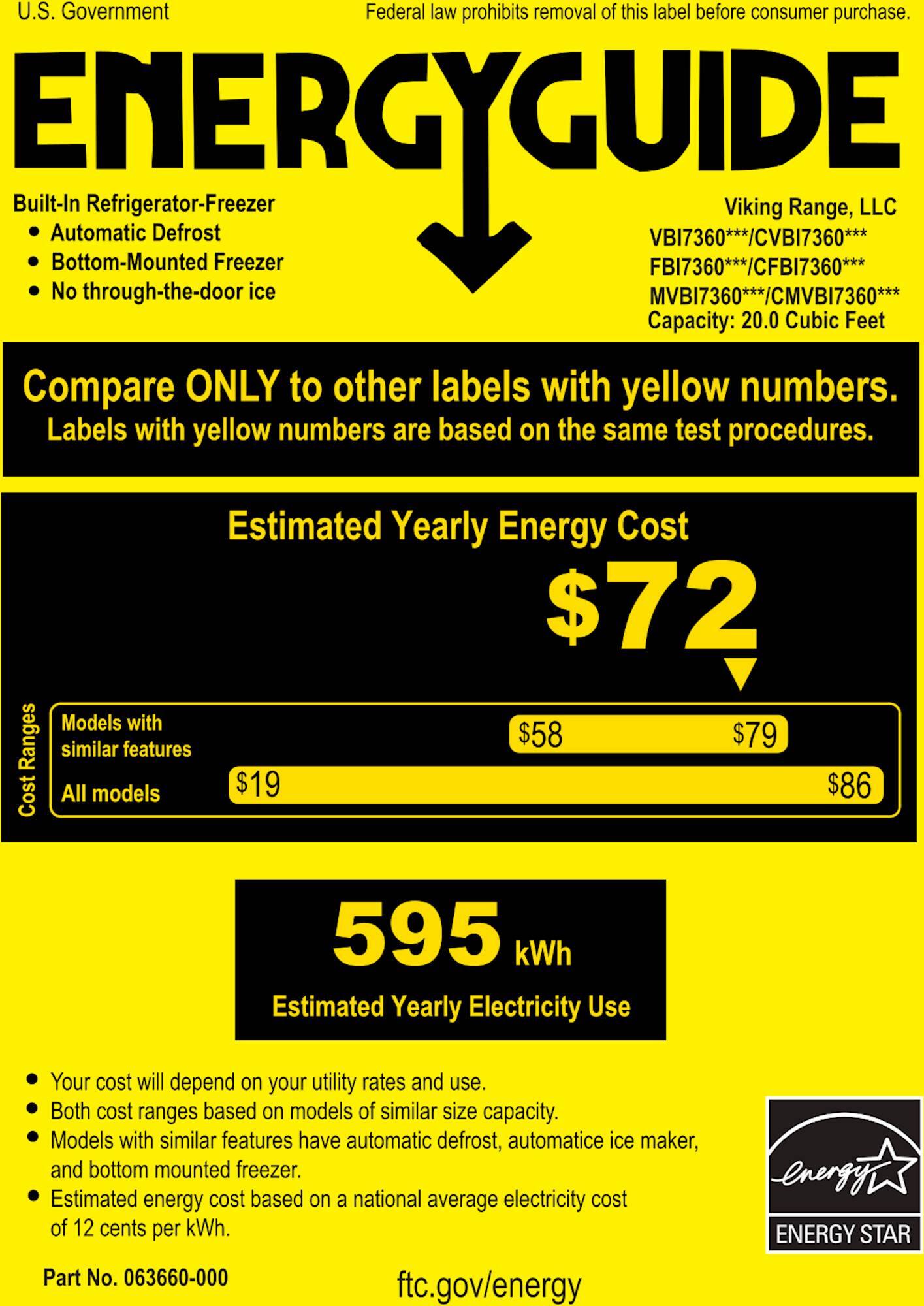 Energy Guide. Viking - Professional 7 Series 20 Cu. Ft. Bottom-Freezer Built-In Refrigerator - Stainless steel.