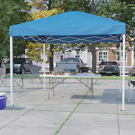 Emma + Oliver - Outdoor Event/Tailgate Tent Set with Pop Up Event Canopy and Carry Bag and Bi-Fold Table with Carrying Handle - Blue