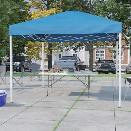 Front. Emma + Oliver - Outdoor Event/Tailgate Tent Set with Pop Up Event Canopy and Carry Bag and Bi-Fold Table with Carrying Handle - Blue.