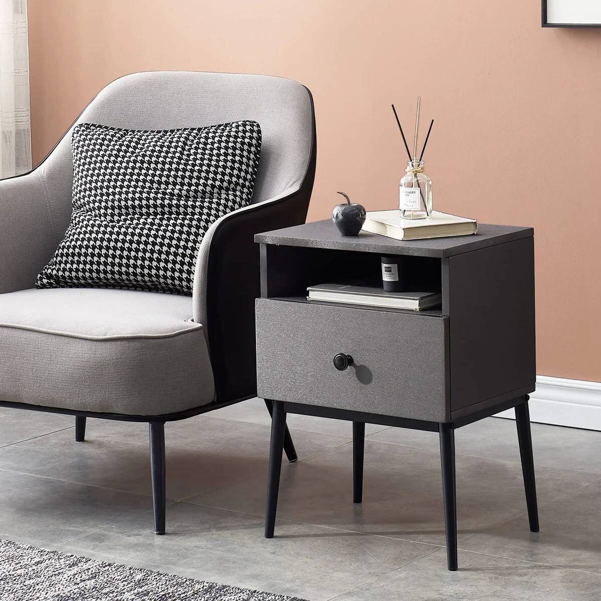 Left. Hivvago - Hivvago Mid Century Modern End Table Nightstand in Grey Black Wood Finish - Grey Black.