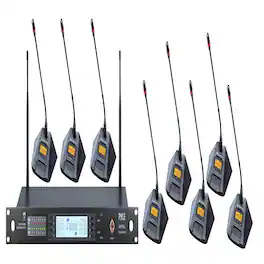 Pyle - 8-Channel Wireless Microphone System with Desktop Conference Microphones and Receiver for Singi