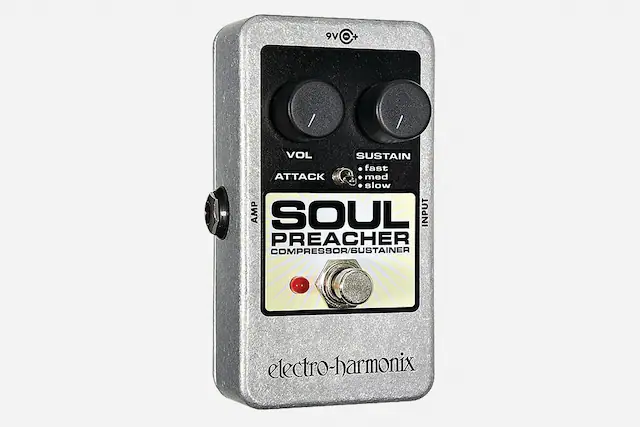 9V +
VOL
SUSTAIN
ATTACK
fast
med
slow
SOUL PREACHER
COMPRESSOR/BUSTAINER
electro-harmonix