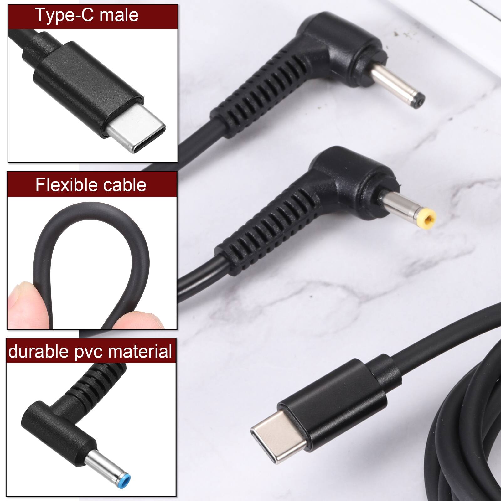 Type-C male  
Flexible cable  
durable pvc material