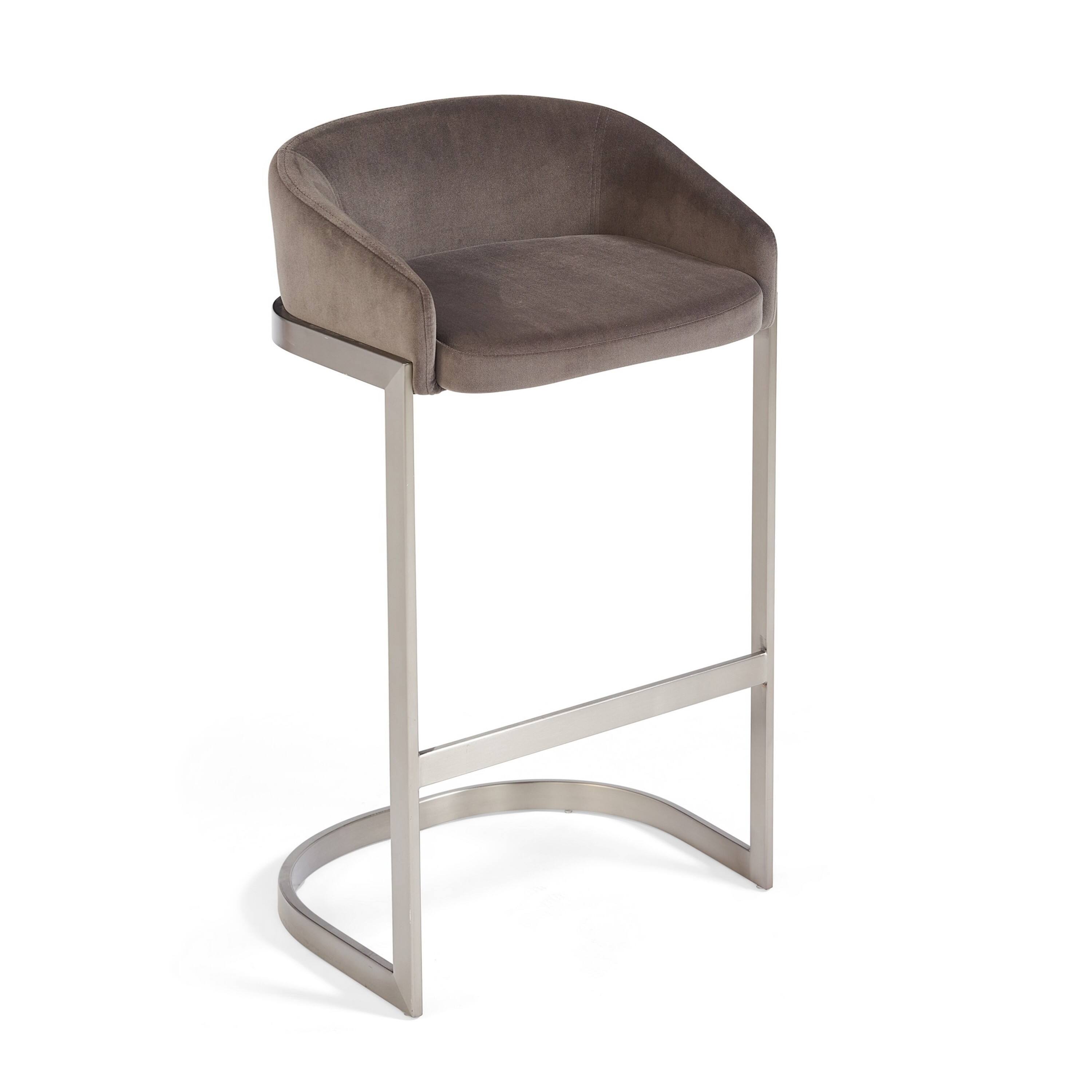 Front. Manhattan Lane - Xone 29 inch Set of 2 Modern Barstools, Curved Fabric, Metal Base - Brown.