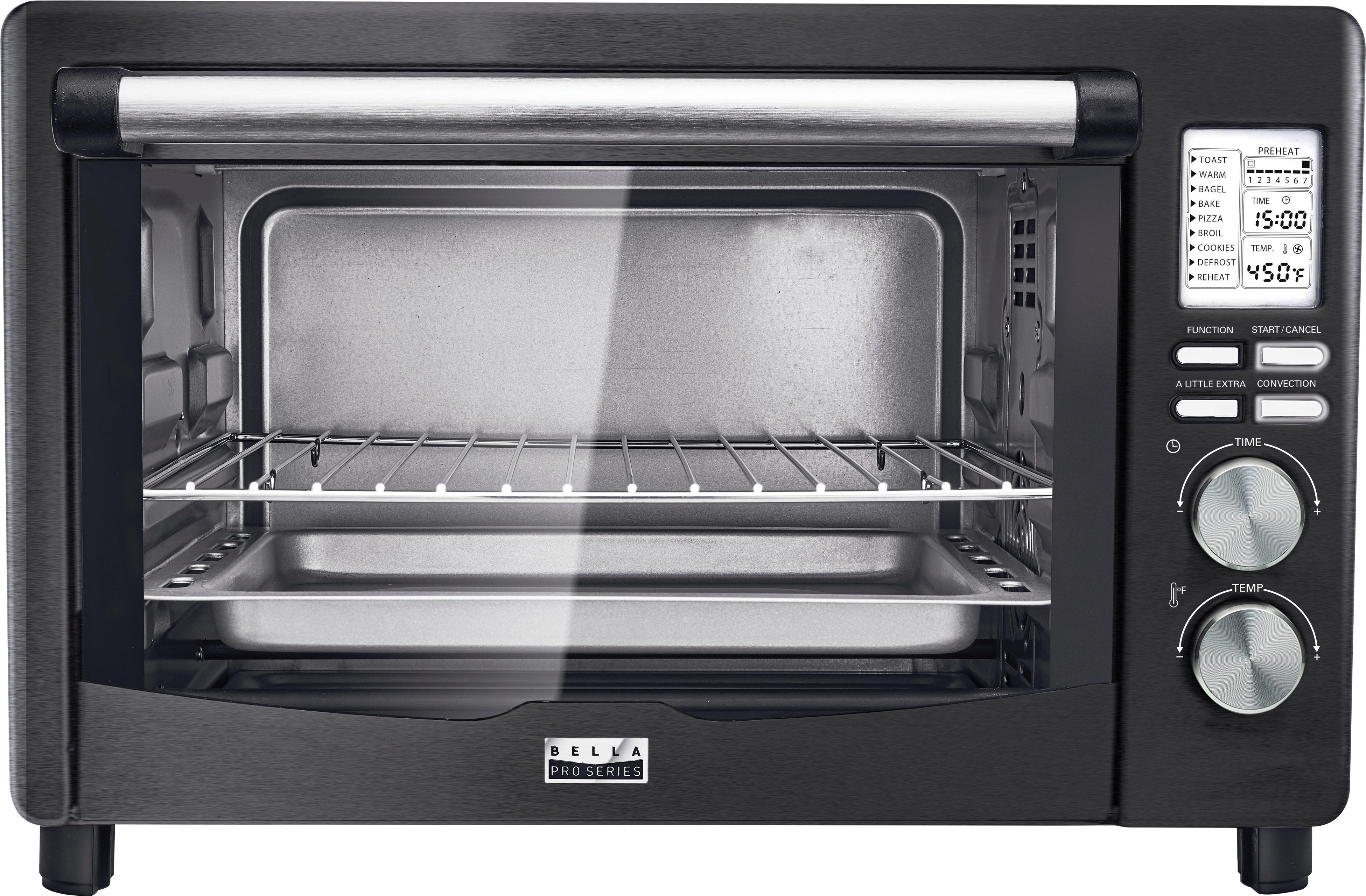 1200W 6-Slice Stainless Steel Black Toaster Oven with 20L Capacity Cou