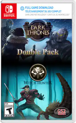 NINTENDO SWITCH, FULL GAME DOWNLOAD, TLCHARGEMENT DU JEU COMPLET, GAME CARD NOT INCLUDED! / CARTE DE JEU NON INCLUSE!, DARK THRONES Double Pack, WITCH HUNTER, TEEN ADOLESCENTS T ESRB, GS2 GAMES - RP (Rating Pending)