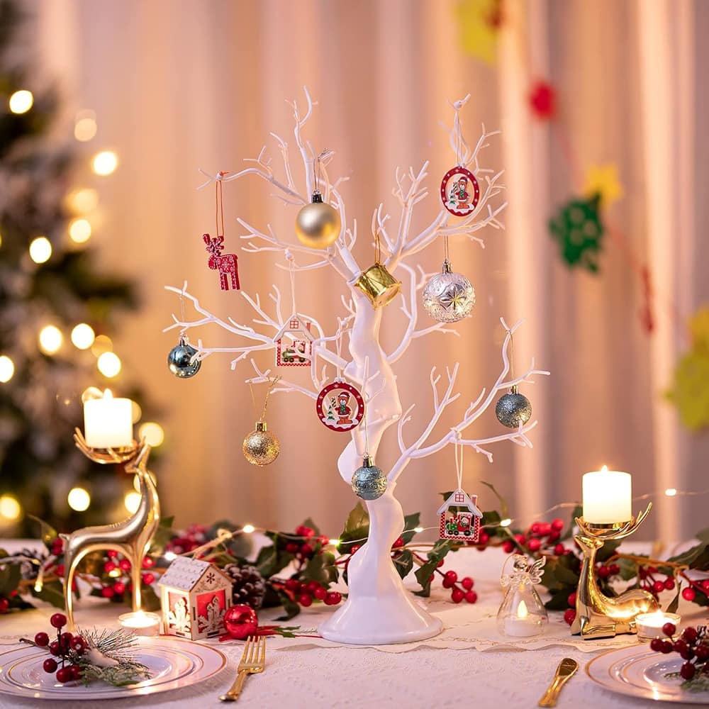 ACJPR - 23" Tree Display Stand, White Artificial Manzanita Branches, Indoor Decor - Color: White Size: 1ft 11in