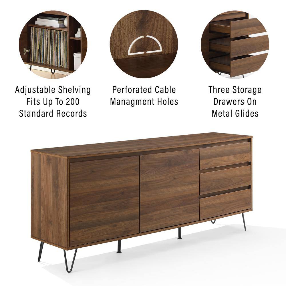 Adjustable Shelving Perforated Cable Management Holes Fits Up To 200 Standard Records Three Storage Drawers On Metal Glides