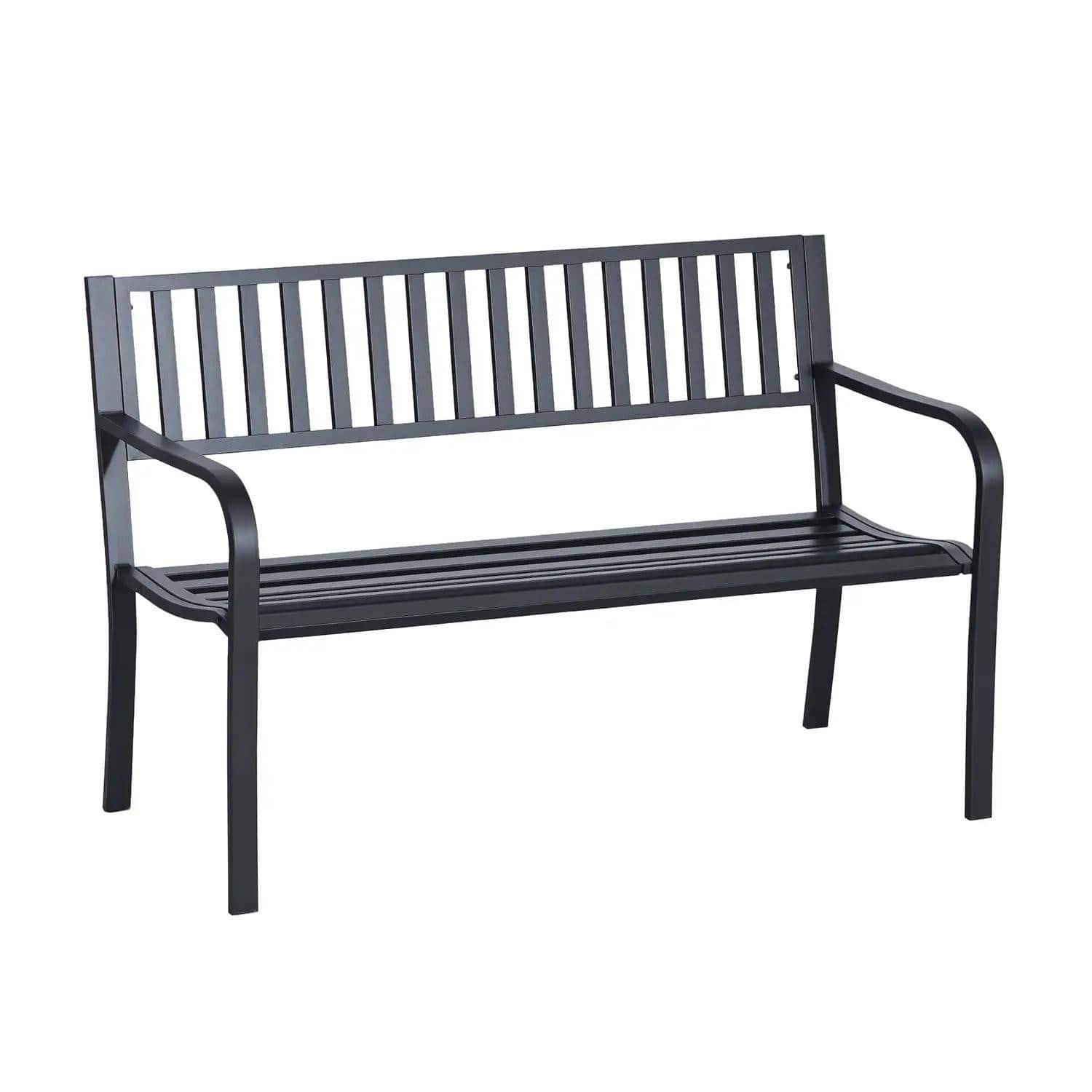 Resenkos - 50" Outdoor Bench, Slatted Metal Seat, Porch Bench, Perfect for Yard, Poolside, Lawn - Black