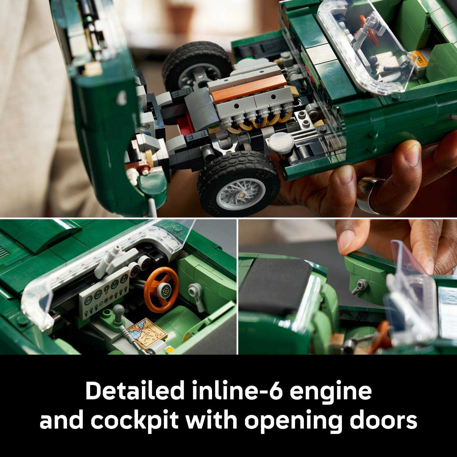 Detailed inline-6 engine and cockpit with opening doors