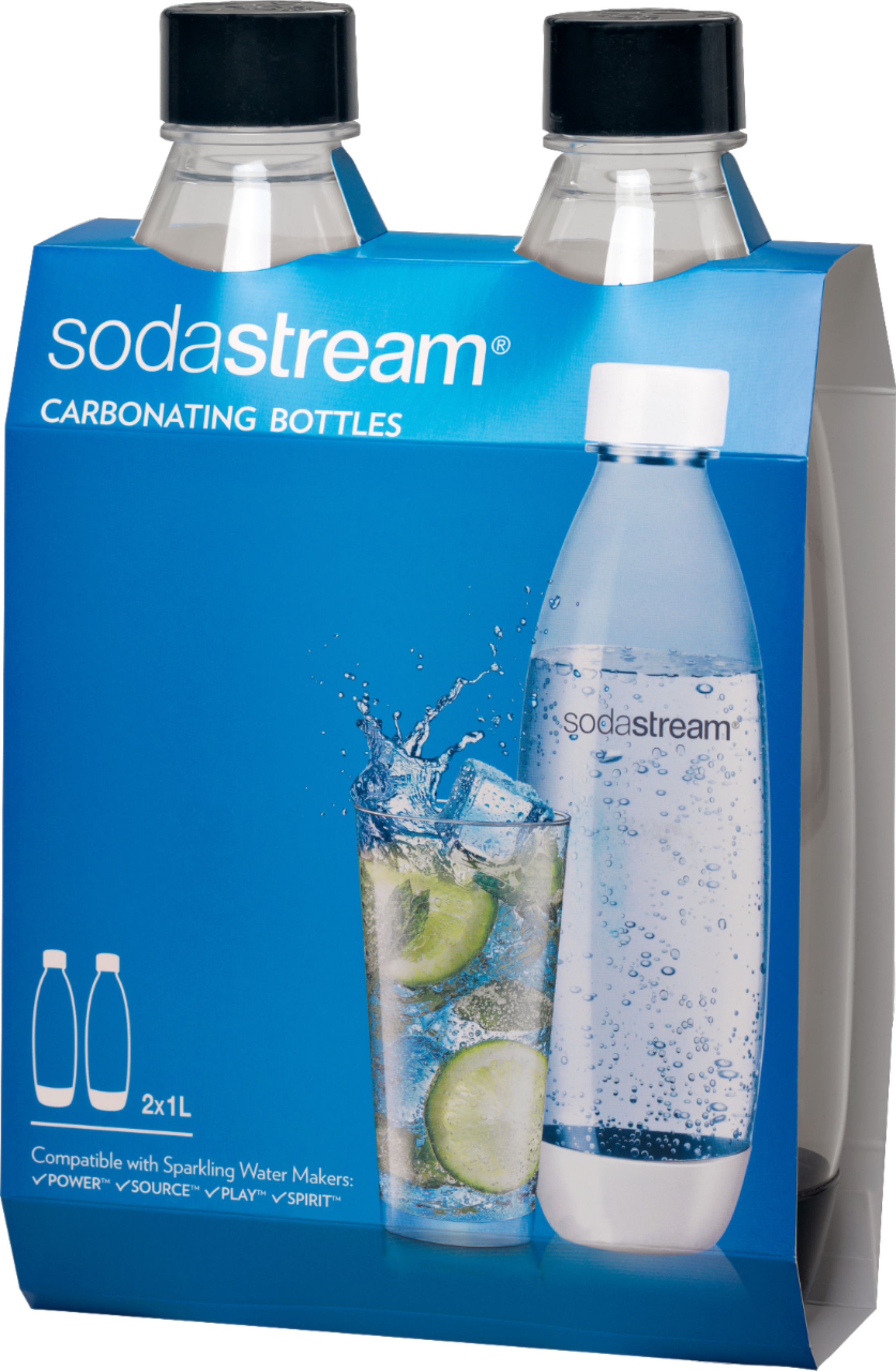 SodaStream Source 1 Liter Carbonating Bottles, Set of 2, Black