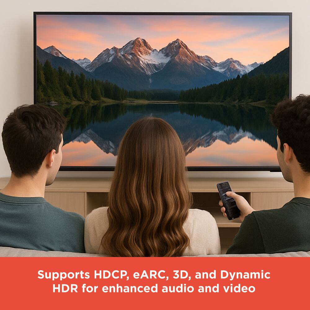 Supports HDCP, eARC, 3D, and Dynamic HDR for enhanced audio and video