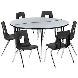 Flash Furniture - Emmy 60" Circle Wave Flexible Laminate Activity Table Set with 18" Student Stack Chairs, Grey/Black - Gray