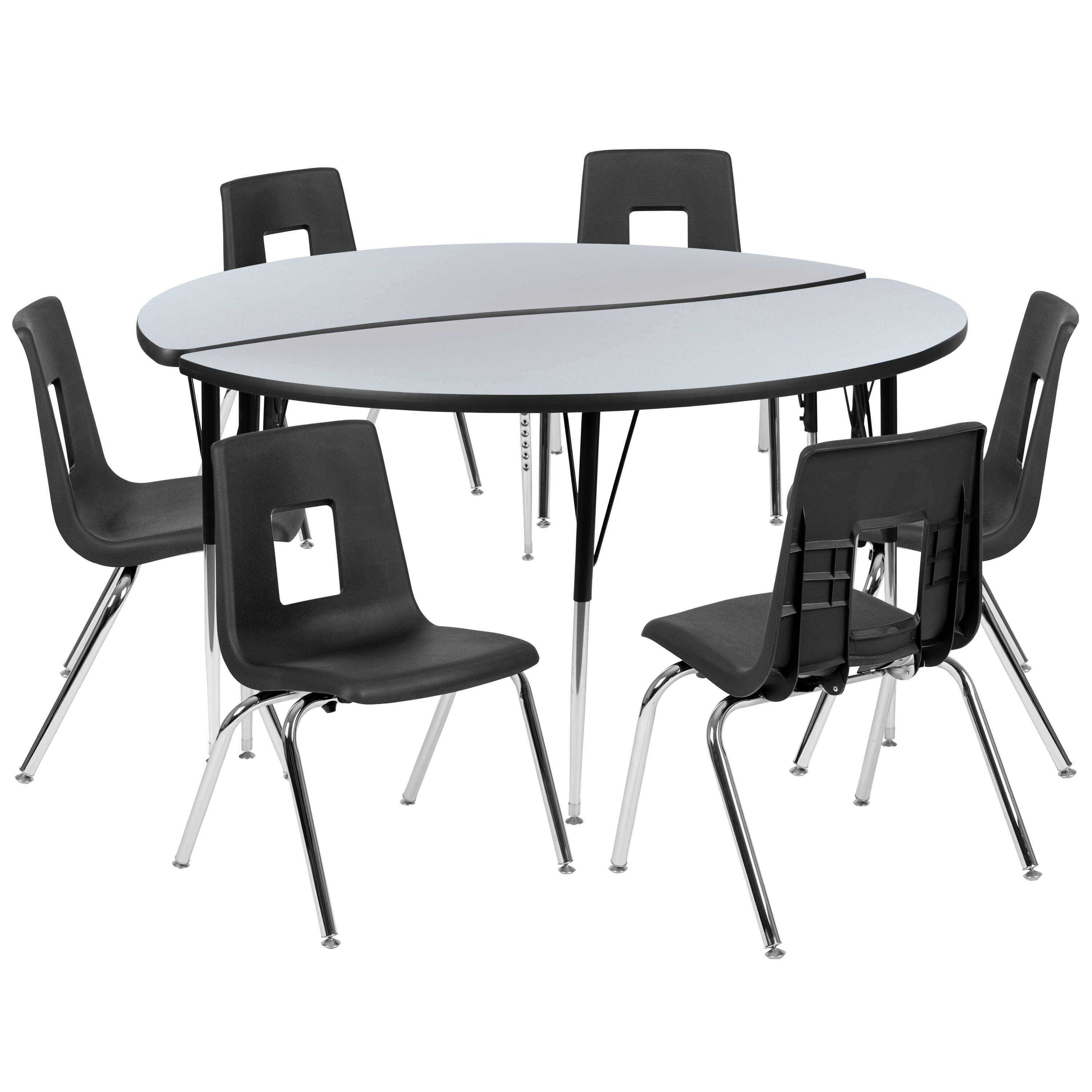 Alt View 1. Emma + Oliver - 60" Circle Wave Collaborative Laminate Activity Table Set with 18" Student Stack Chairs, Grey/Black - Grey.