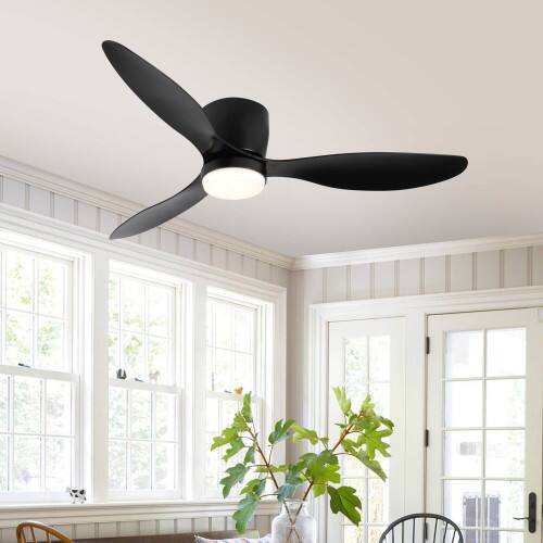 Alt View 4. LUCKY ONE - 52" Smart Flush Mount Ceiling Fan with Light WiFi Alexa 6-Speed - Black.