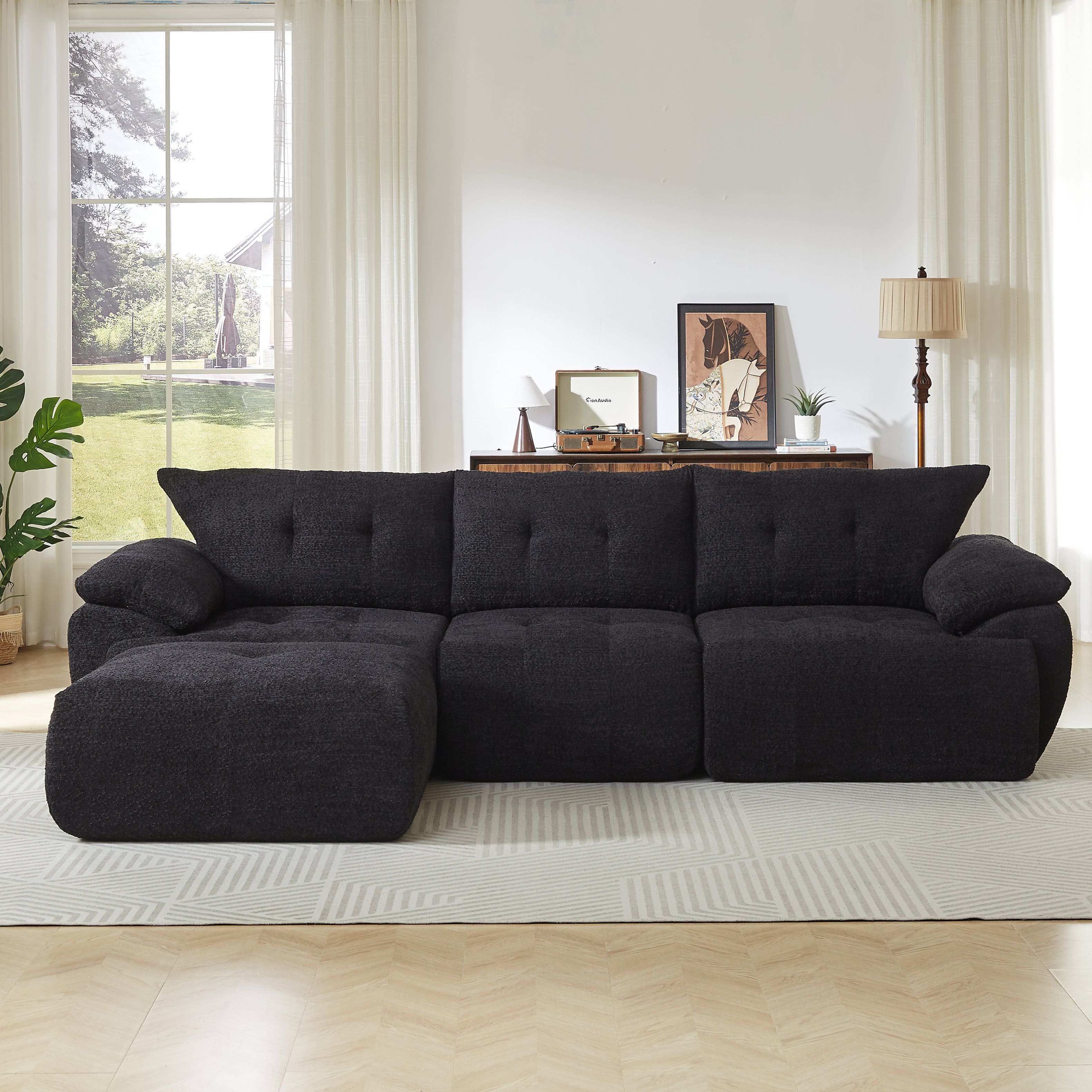 "Anysun - 115"" Large Modern 3-Seater Chenille Sofa – Upholstered Curved Horn Backrest, Cloud-Style Deep Seating, with Ottoman - Black" price history on PriceWatchPro