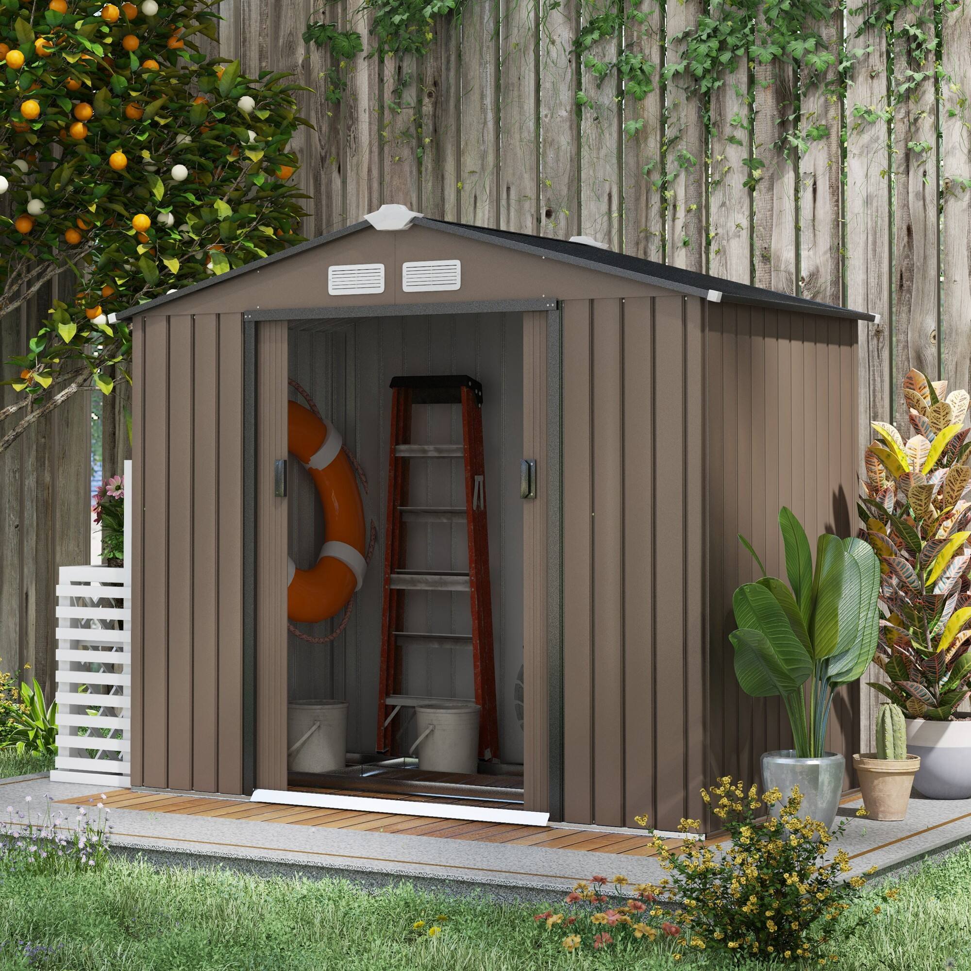 Alt View 1. Outsunny - 7' x 4' Outdoor Storage Shed, Garden Tool Metal Shed with Foundation Kit, Double Lockable Door.