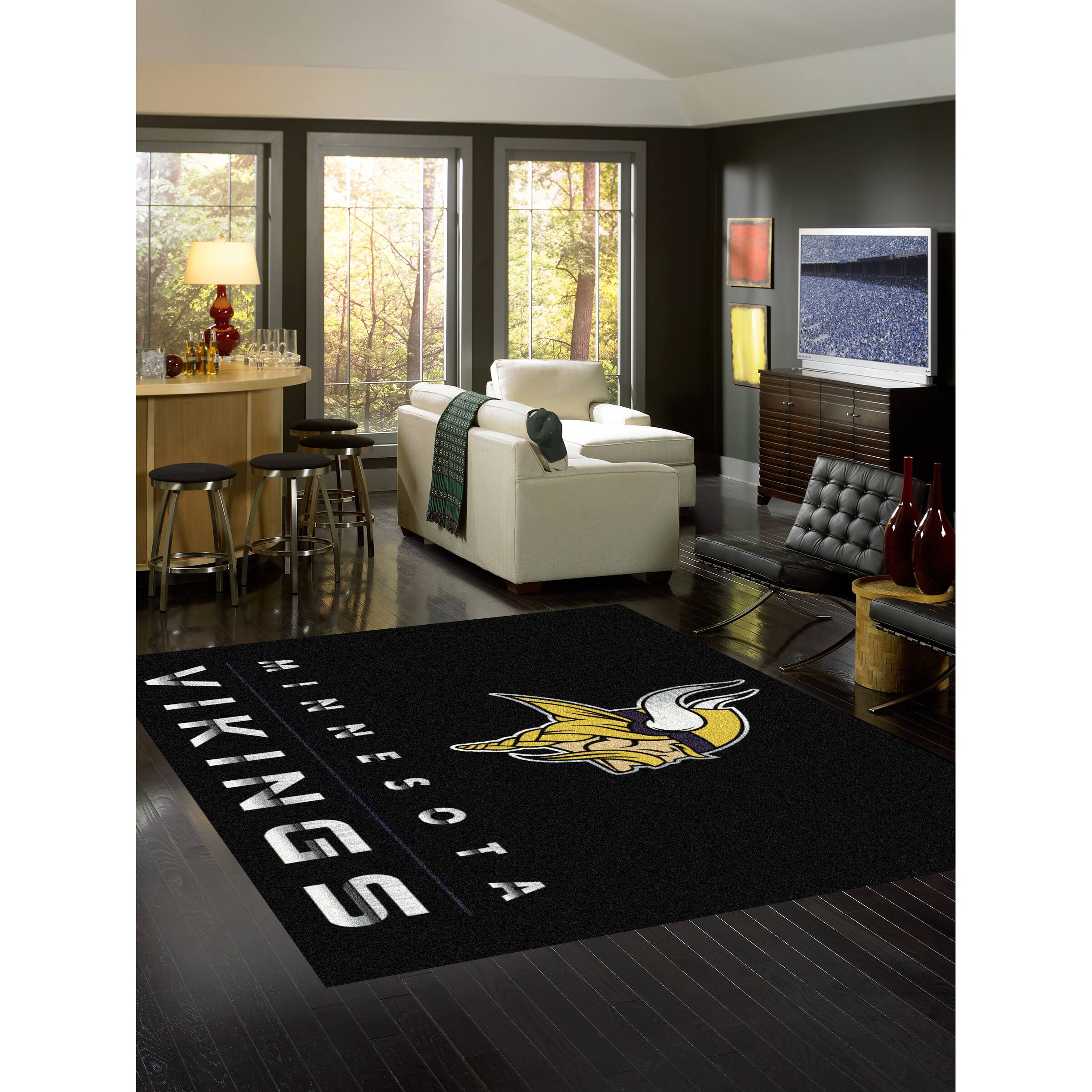 Alt View 1. Imperial - Minnesota Vikings 3'10'' x 5'4'' Chrome Rug - Black.