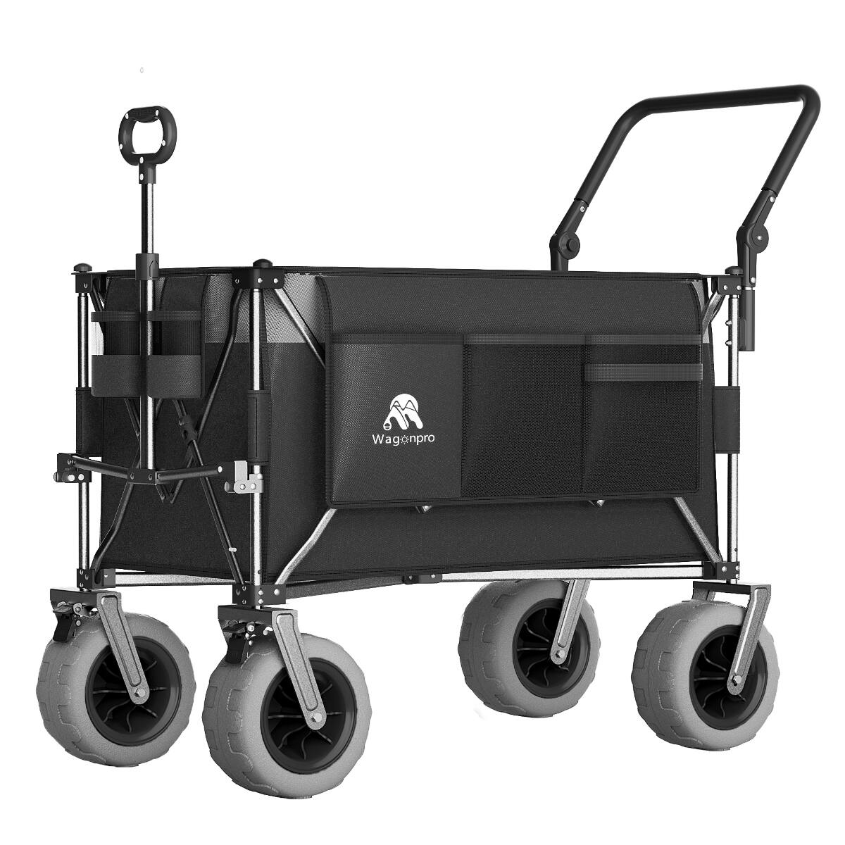 Alt View 3. Loheer - Loheer Folding Beach Wagon with All Terrain Balloon Wheels, Adjustable Push Pull Handles, Black and Gray.