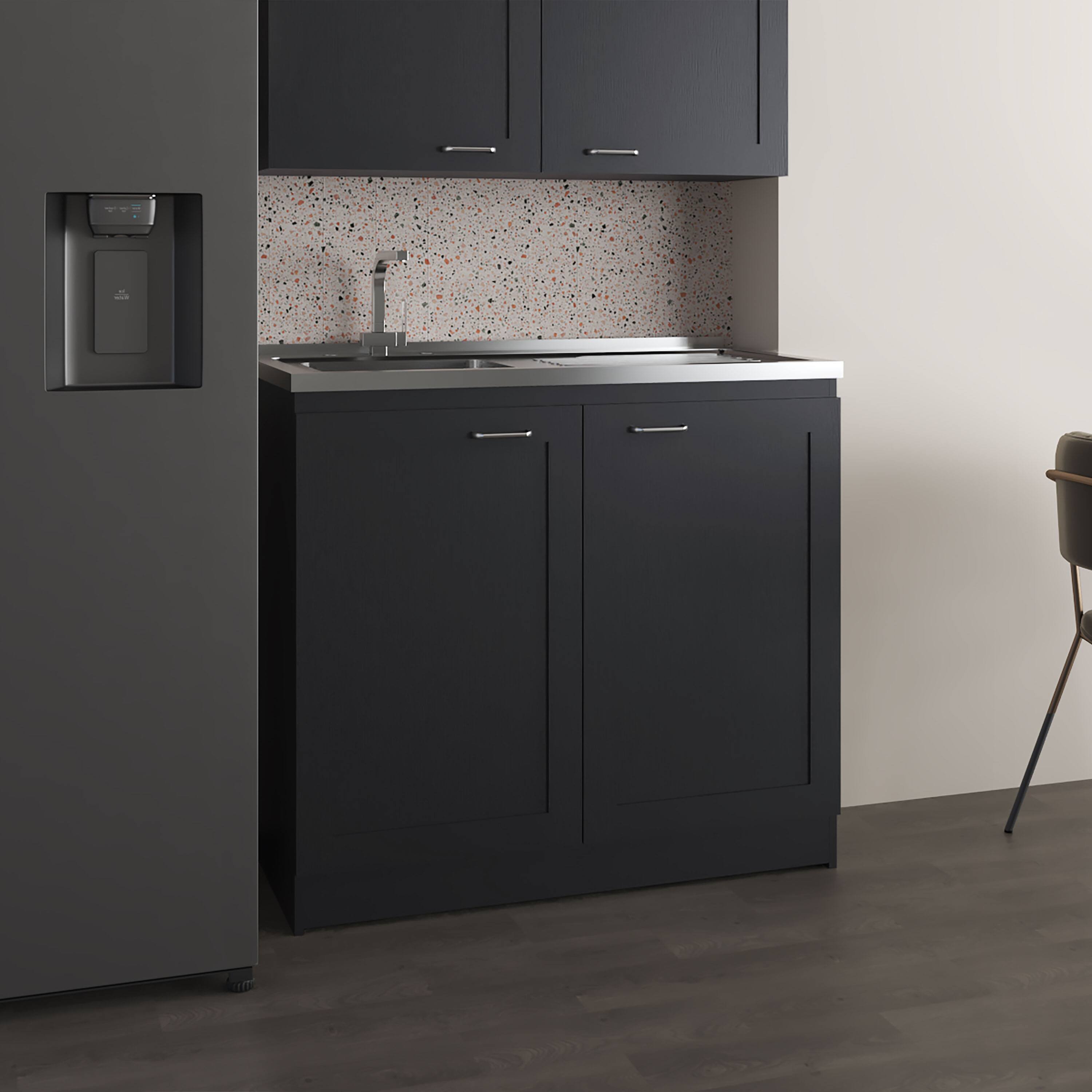 Left. TuHome - Zurich 39" Wide Utility Sink, Base Cabinet Two-Door Cabinet With Two Shelves, Stainless Steel Sink - Black.