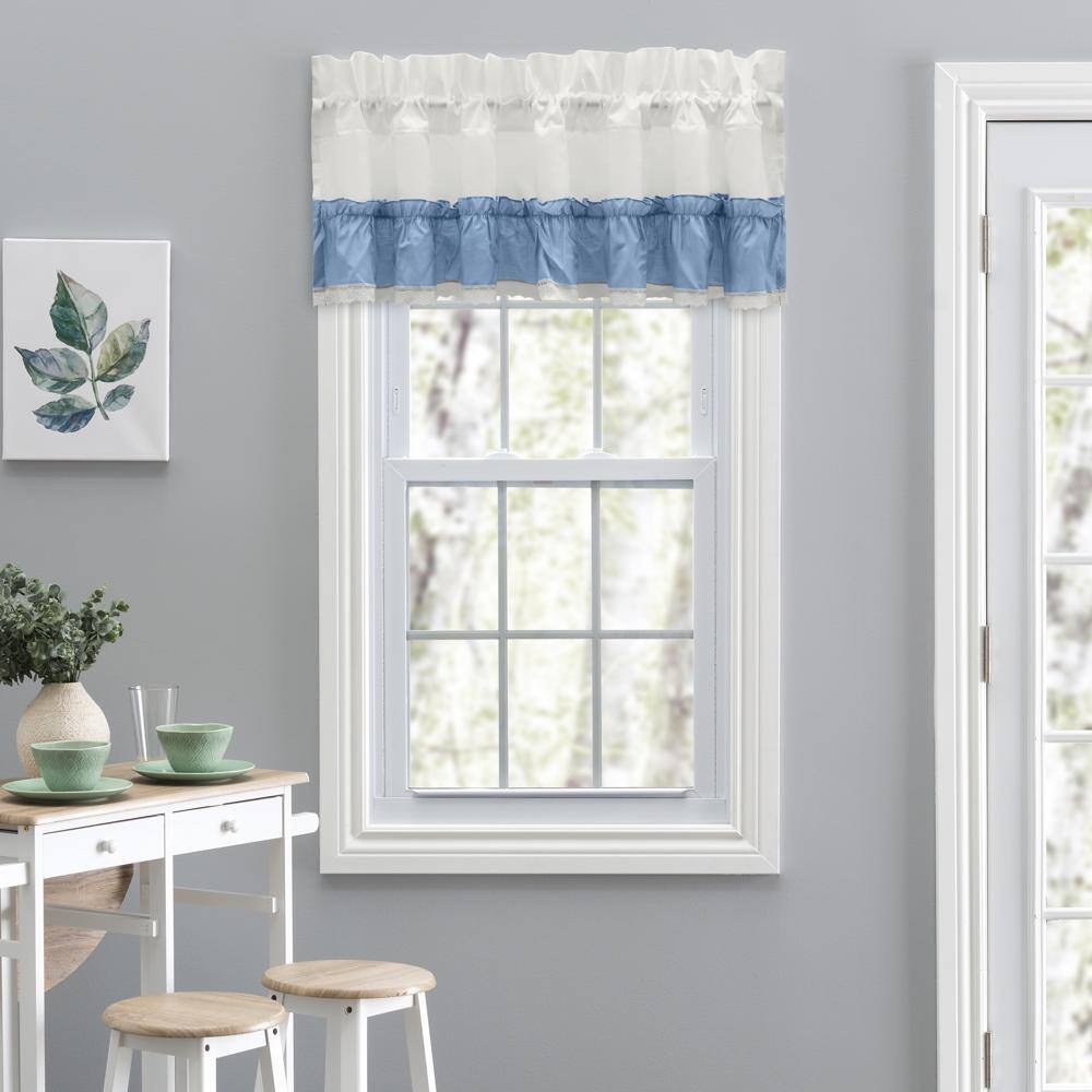 Angle. Ellis Curtain - Ellis Curtain Madelyn Ruffled Victorian 1.5" Rod Pocket Valances for Windows 60" x 16" Slate - Slate.